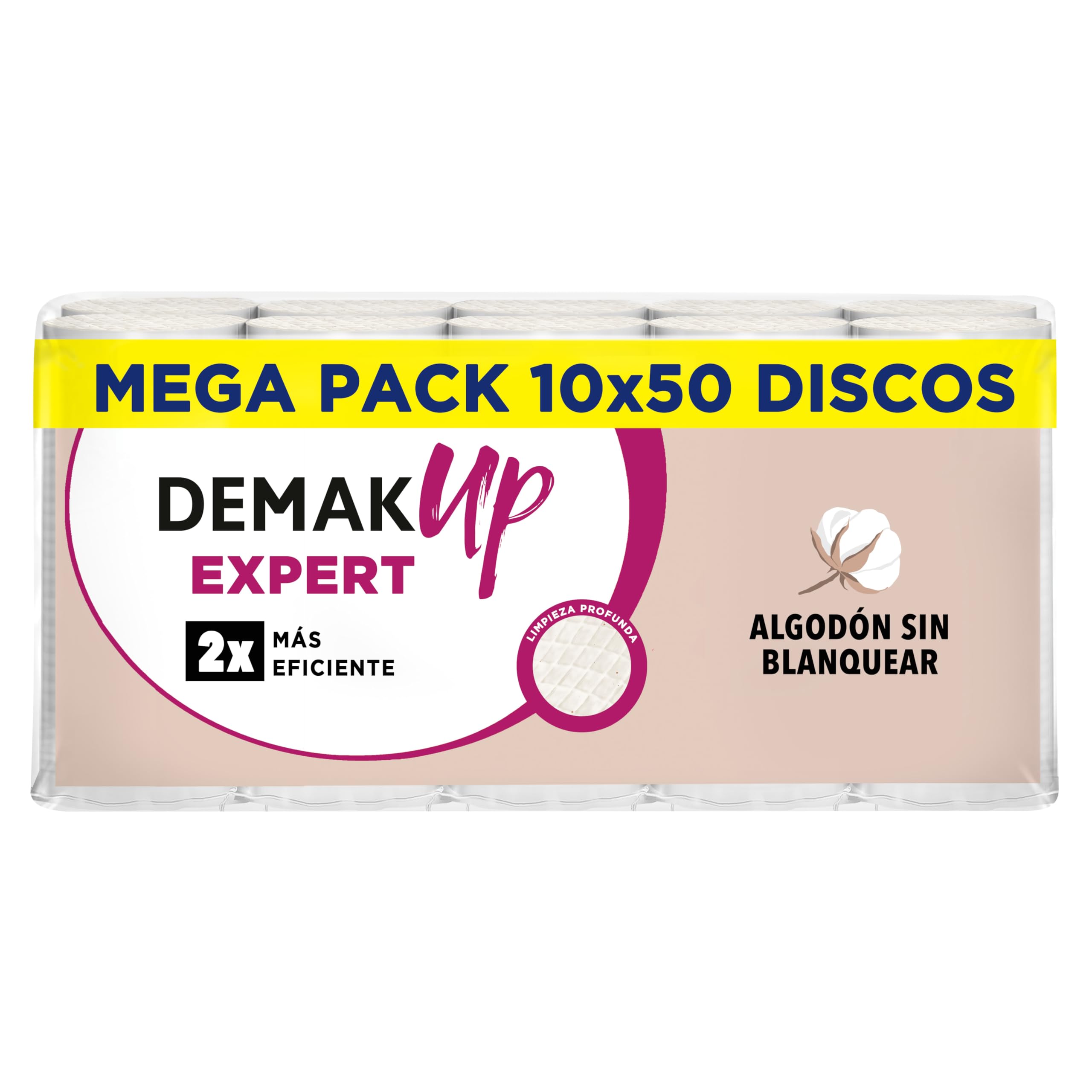 Demak'Up Expert 10x50 Discos de algodón desmaquillantes Ovales - Fibra de Algodón Natural sin Blanquear - 500 Discos de algodón