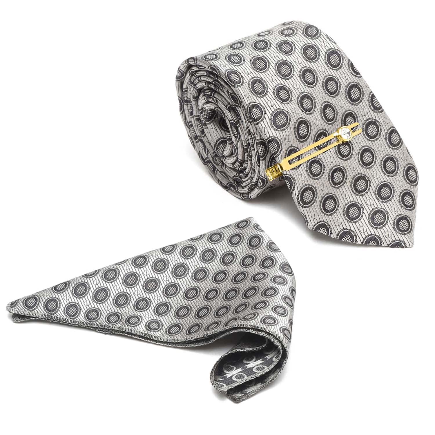 MUTAQINOTIMens Woven Premium Silk Necktie With Pocket Square and Golden Tie Pin (TEGP)