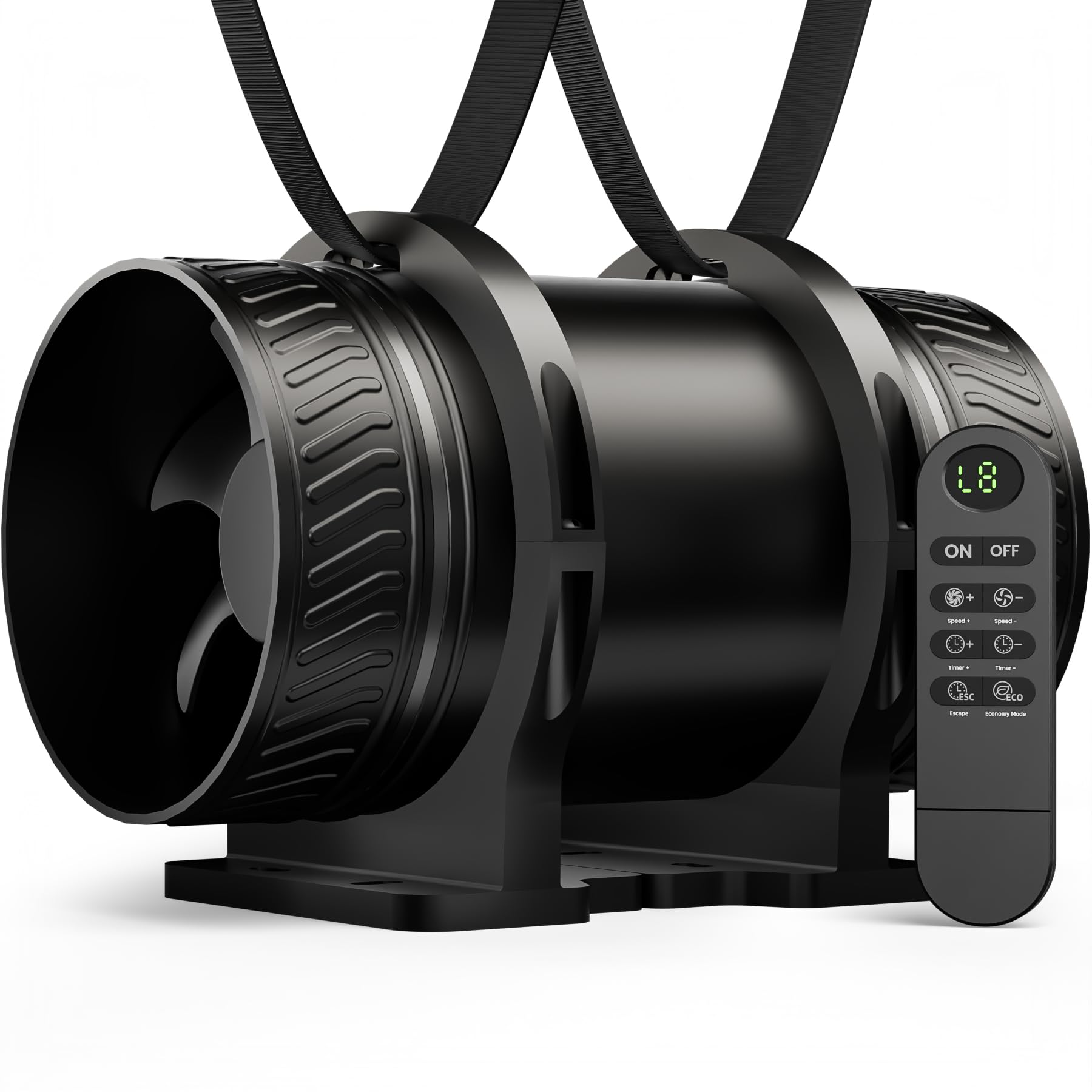 MOCINE Ventilateur de Conduit 100 mm avec Base de Montage, 8 Vitesses, Fonction Minuterie avec Télécommande à Écran, 310 m³/h, 5000 tr/min, Noir, Extracteur d’Air pour Garage, Salle de Bain et Serre