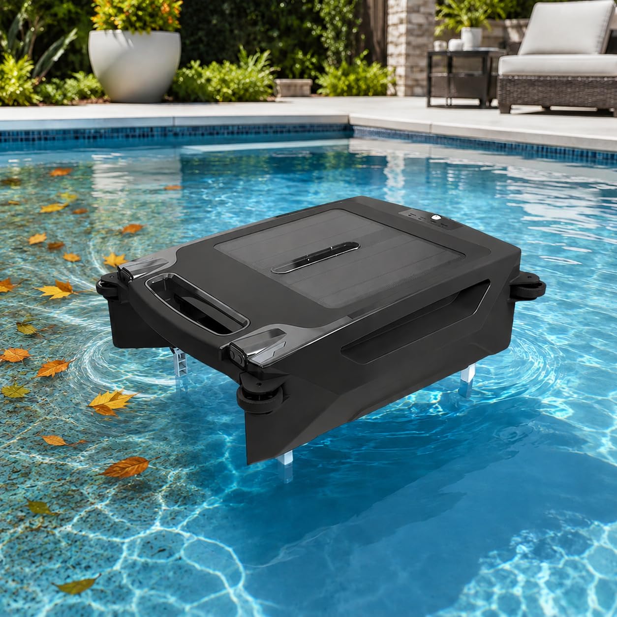 adeproptitysed Solar Pool Skimmer Robot,New Model Robotic Pool Cleaner, pool skimmer robot,Solar & Rechargeable Dual Mode, Auto-Escape, Skimmer Basket for Above/In-Ground Pools