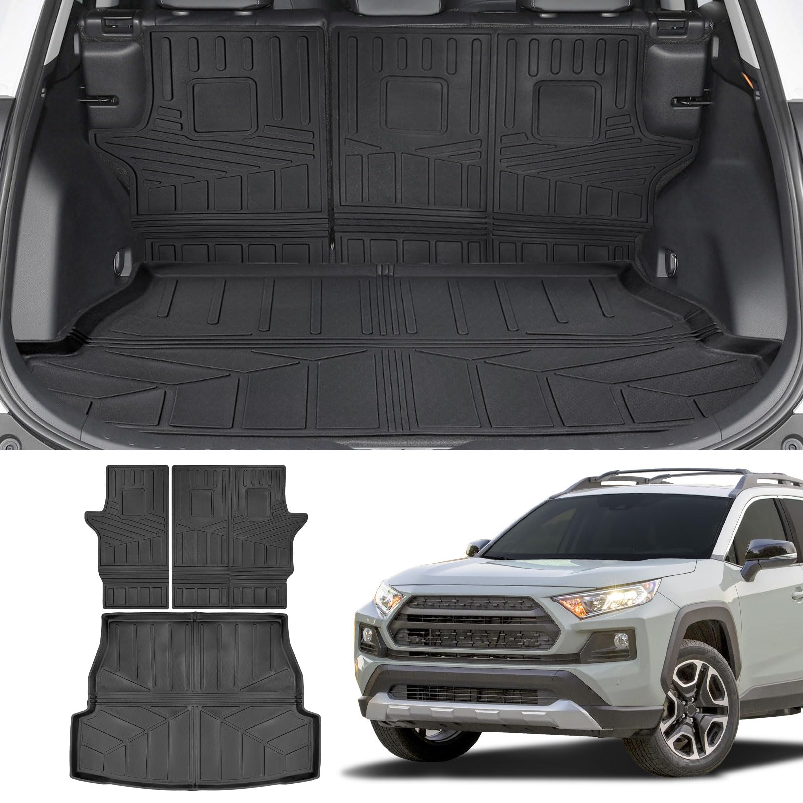 Lanbos Cargo Mat Compatible with 2019-2024 Toyota RAV4, Cargo Mat with Backrest Mat RAV4 Trunk Mat Cargo Liner Trunk Liner, TPE All Weather Back Seat Cover Protector, 2023 Toyota RAV4 Accessories
