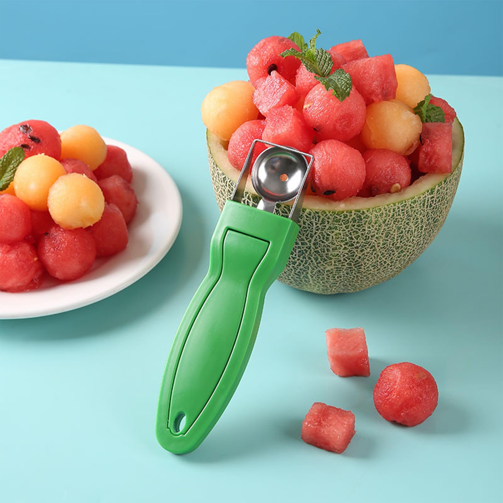 2 in 1 strumento per affettare anguria, in acciaio inox, strumento per tagliare la frutta e melone, paletta per anguria