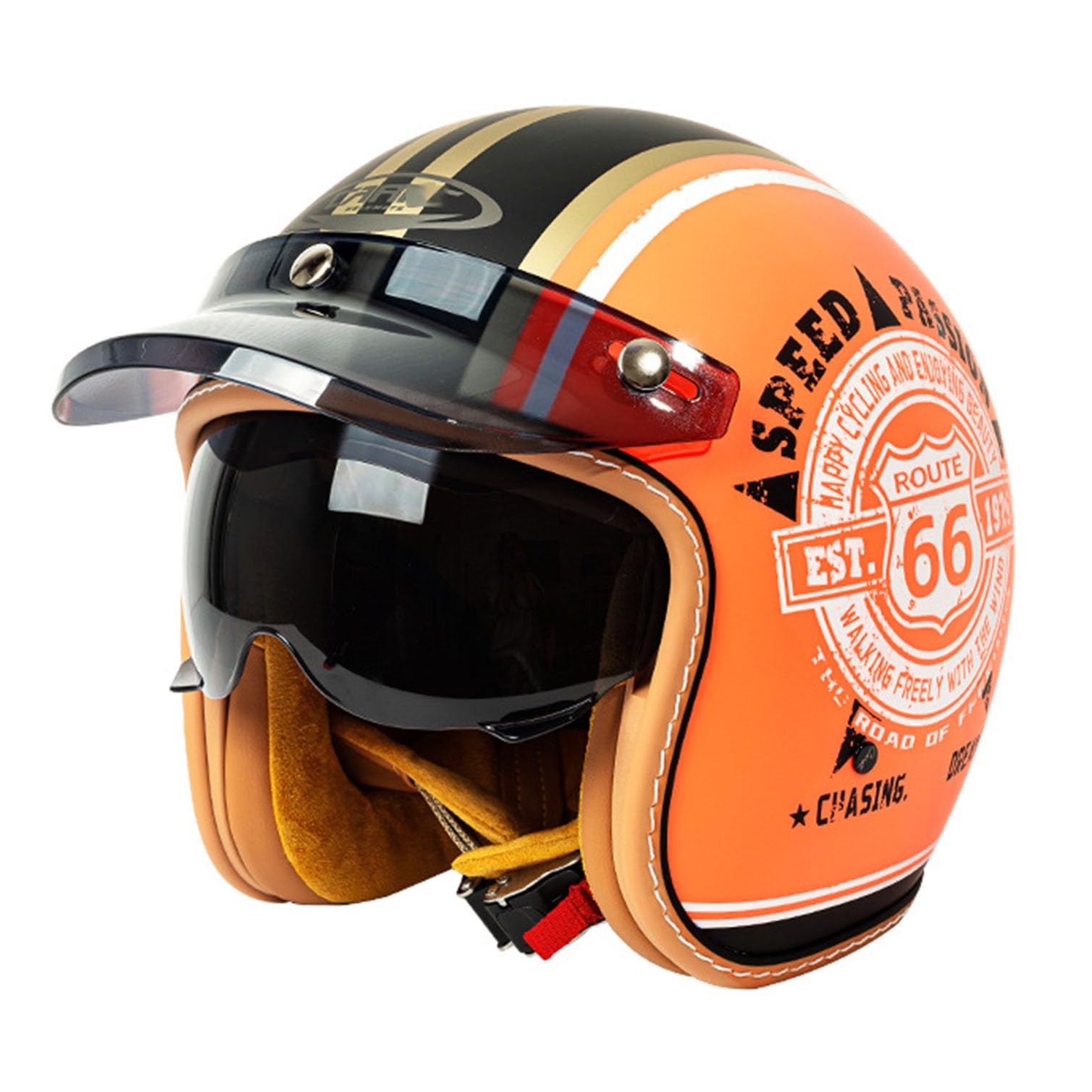 Kask motocyklowy z otwartą twarzą Vintage 3/4 Jet Half Helmet z osłoną przeciwsłoneczną Comfort Lining ECEDOT Certyfikacja Crash Helmet Scooter Cycle Bike Chopper Kask dla dorosłych mężczyzn i k