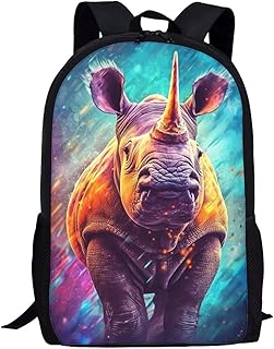 Black Kids Animal Rhino Backpack for Boys Girls Lightweight Comfy Padded Durable Elementary School Backpack 17 Inch Novelty Student Child Personalized Bookbag