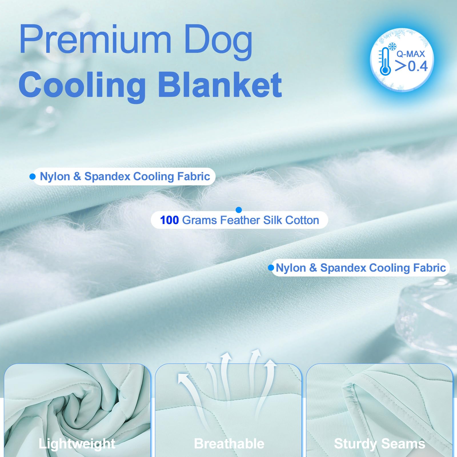 Manta Refrescante para Perros Q-MAX > 0,4, Manta Ligero Lavable para Mascotas, Multitamaño Autorrefrigerante para Gatos, Cama de Verano para Personas Calurosas, 94 × 120 cm, XL, Azul