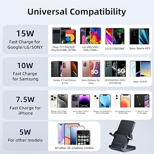 Miniatura 4 de Cargador inalámbrico, soporte de carga inalámbrica rápida de 15 W, estación de carga inalámbrica para iPhone 1514131211XRXS8, Samsung Galaxy