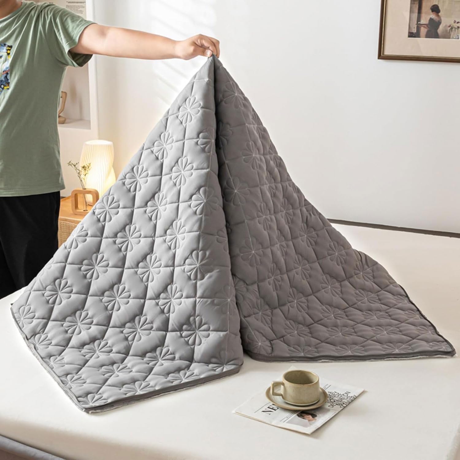 Matratzenschoner mit Reißverschluss 180x200 90 x 200 200x200 Boxspringbett, Anpassbare Größe, Warm und Bequem, Extra Weicher Matratzenbezug(Grau,140x200+25cm)