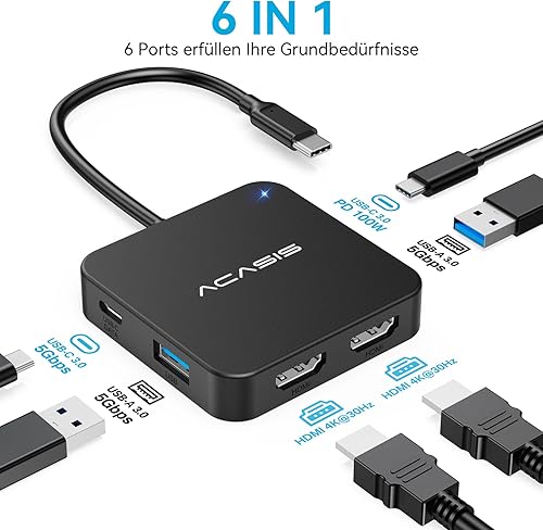 Miniatura 2 de Estación de acoplamiento USB C, monitor HDMI dual 4K, estación de acoplamiento para laptop ACASIS con carga PD de 100 W, puertos de datos USB C y