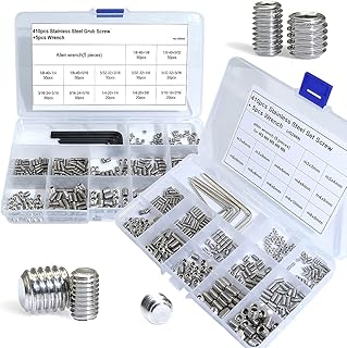 830pcs Metric + Standard SAE Allen Head Socket Hex Grub Screw Set 304 Stainless Steel Internal Hex Drive Cup-Point Screws Assortment Kit (M3-M8, 1/8"-40 to 5/16"-18)