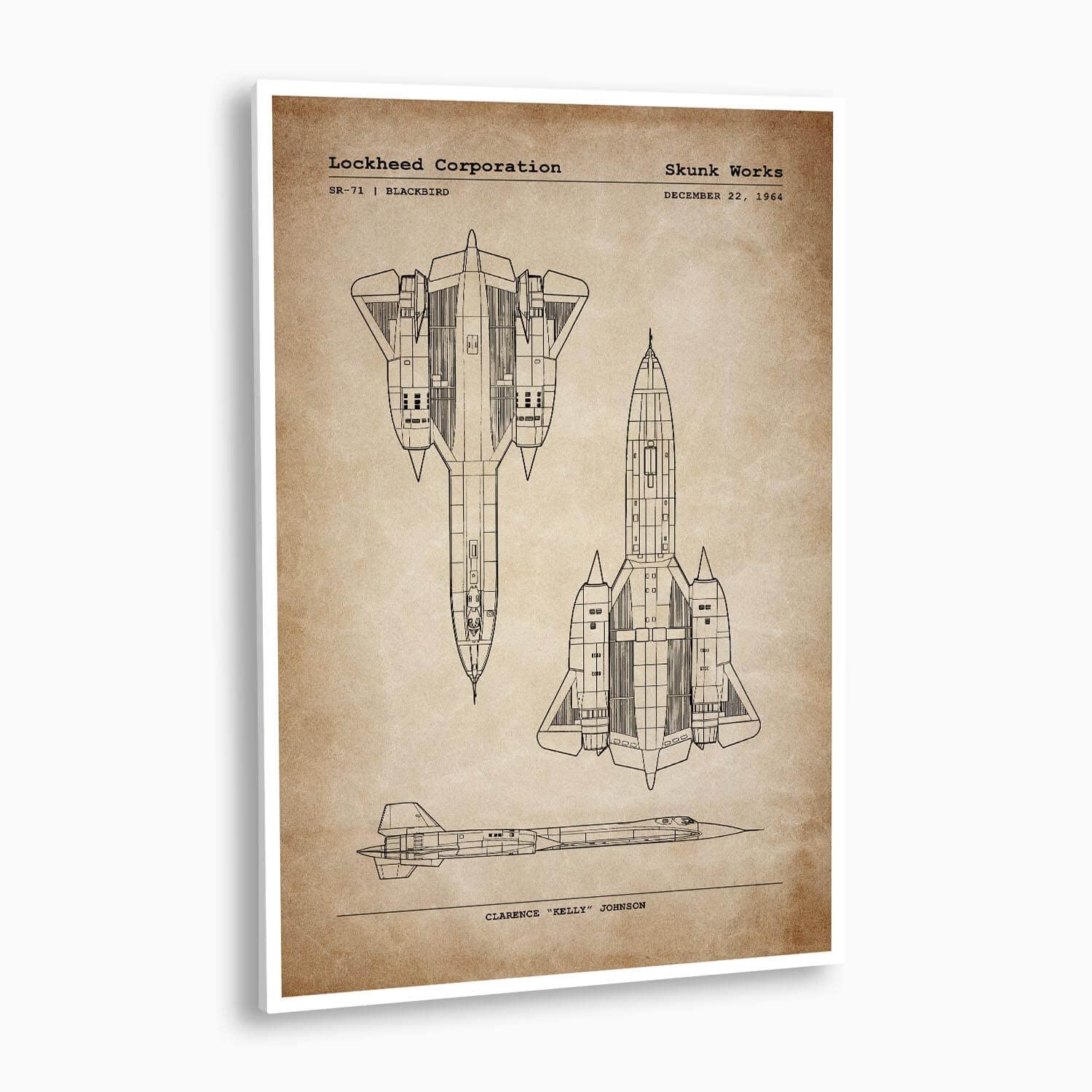 Lockheed SR-71 Blackbird Patent Poster, Premium Patent Decor, Unframed by SnooozeWorks (8"x10", Antique Parchment)