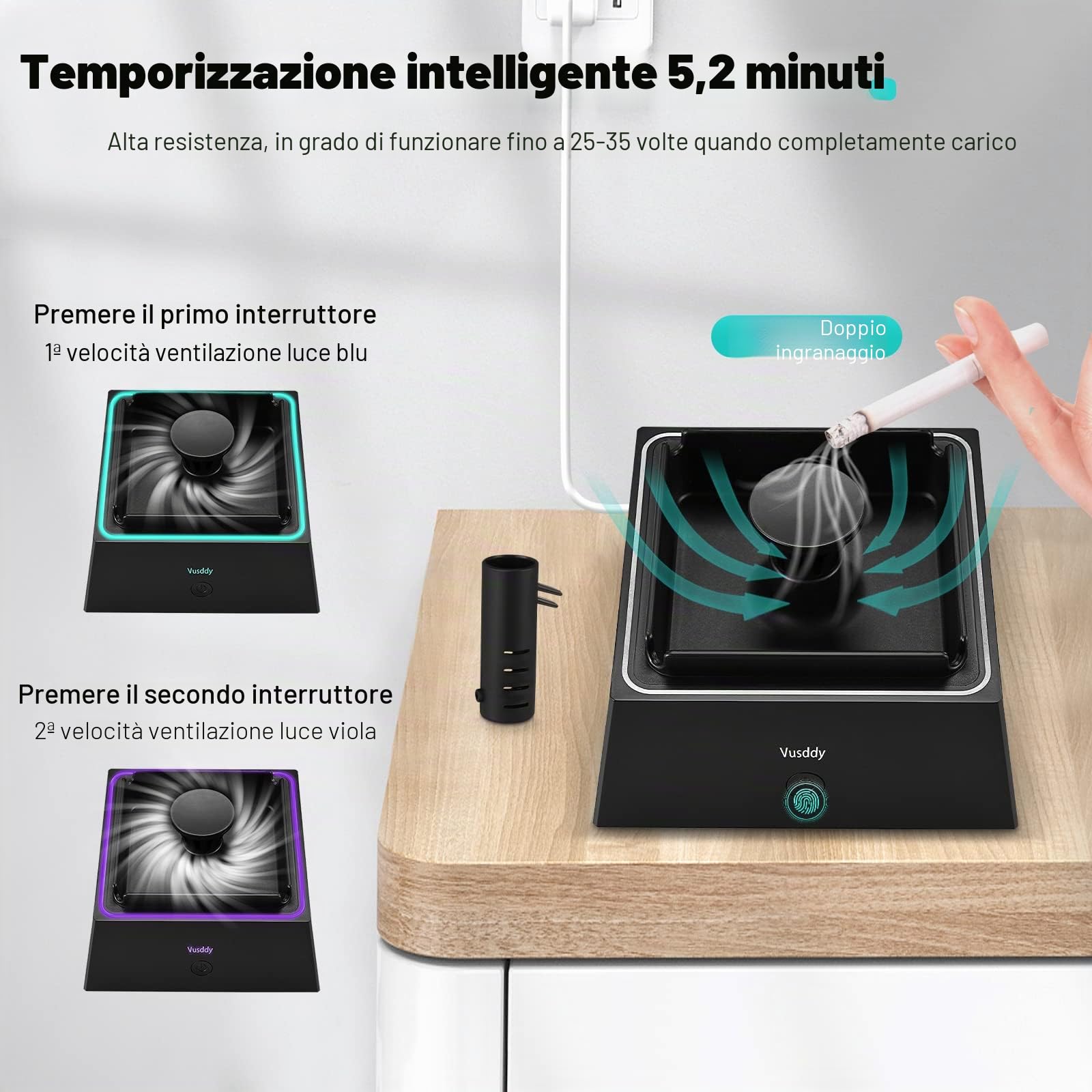 Posacenere Ad Aspirazione - Posacenere Senza Fumo 2 In 1 Con Purificatore D'aria - Posacenere Portatile Per La Pulizia Del Fumo Con Filtro Per Casa, Auto, Ufficio, Sigaretta Per Interni