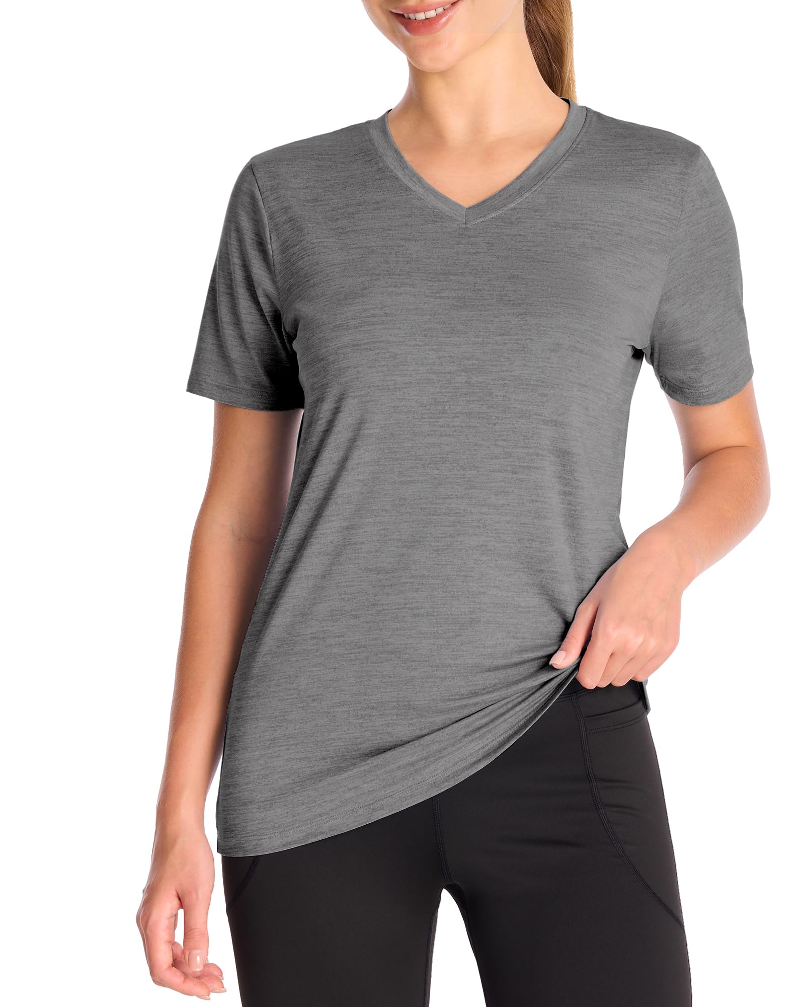 Runhit Sportshirt Damen Kurzarm UV Shirt UPF 50+ Sonnenschutz Funktionsshirt Atmungsaktiv Schnelltrocknend Laufshirt V-Ausschnitt Locker für Yoga Fitness Sport Gym
