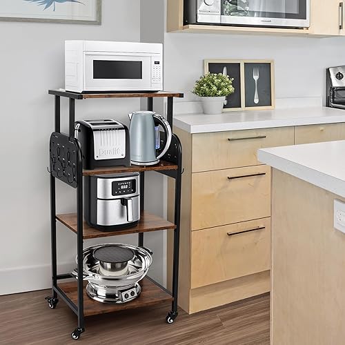 Miniatura 6 de Soporte de impresora de 4 niveles con ruedas, estante grande con altura ajustable, organización de almacenamiento multiusos para oficina en casa,