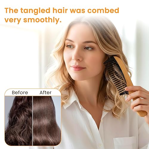 Miniatura 4 de 3 Pcs Bamboo Wide Tooth Comb Set, Wooden Comb for CurlyThickWet Hair Anti-Static Bamboo Combs with Bakelite Teeth Wide Tooth Combs for Women Men