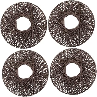 SAFIGLE 4 Peças Cesta De Artesanato Decorativa De Parede Decoração De Cesta De Parede Redonda Cesta De Vime Cesta De Vime Manual Placa De Tecido Decoração De Parede De Vime Pingente De