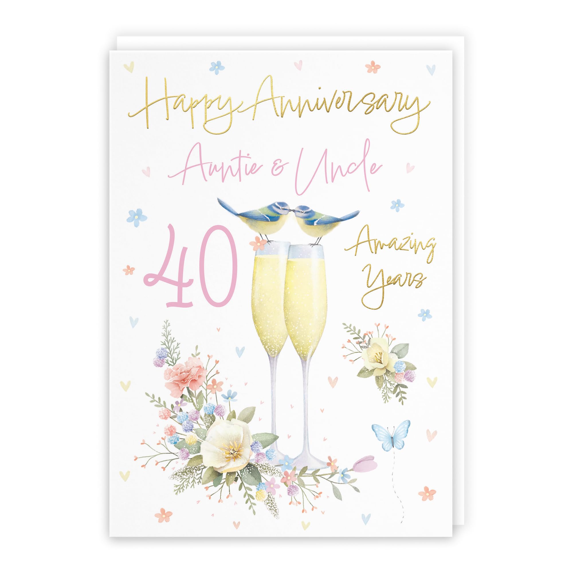 Hunts England, Auntie And Uncle 40th Anniversary Card, A5 Size, Champagne Flutes, Gold Foil