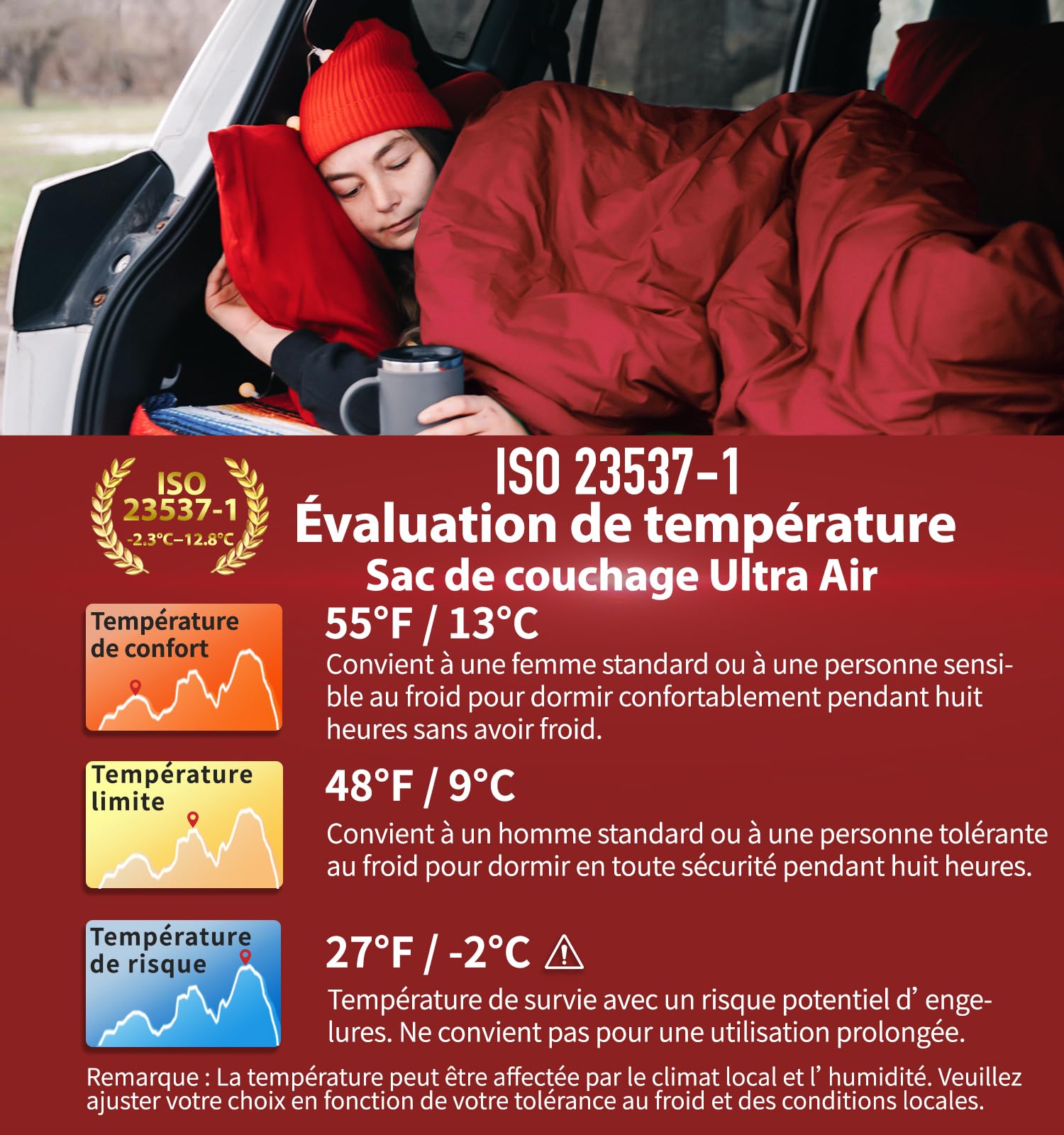 Litume Sac de Couchage Compact Litume avec Doublure en Velours, léger 3 Saisons, Sac déperlant pour Temps Chaud et Froid, Confortable pour randonnée, Camping, Voyage
