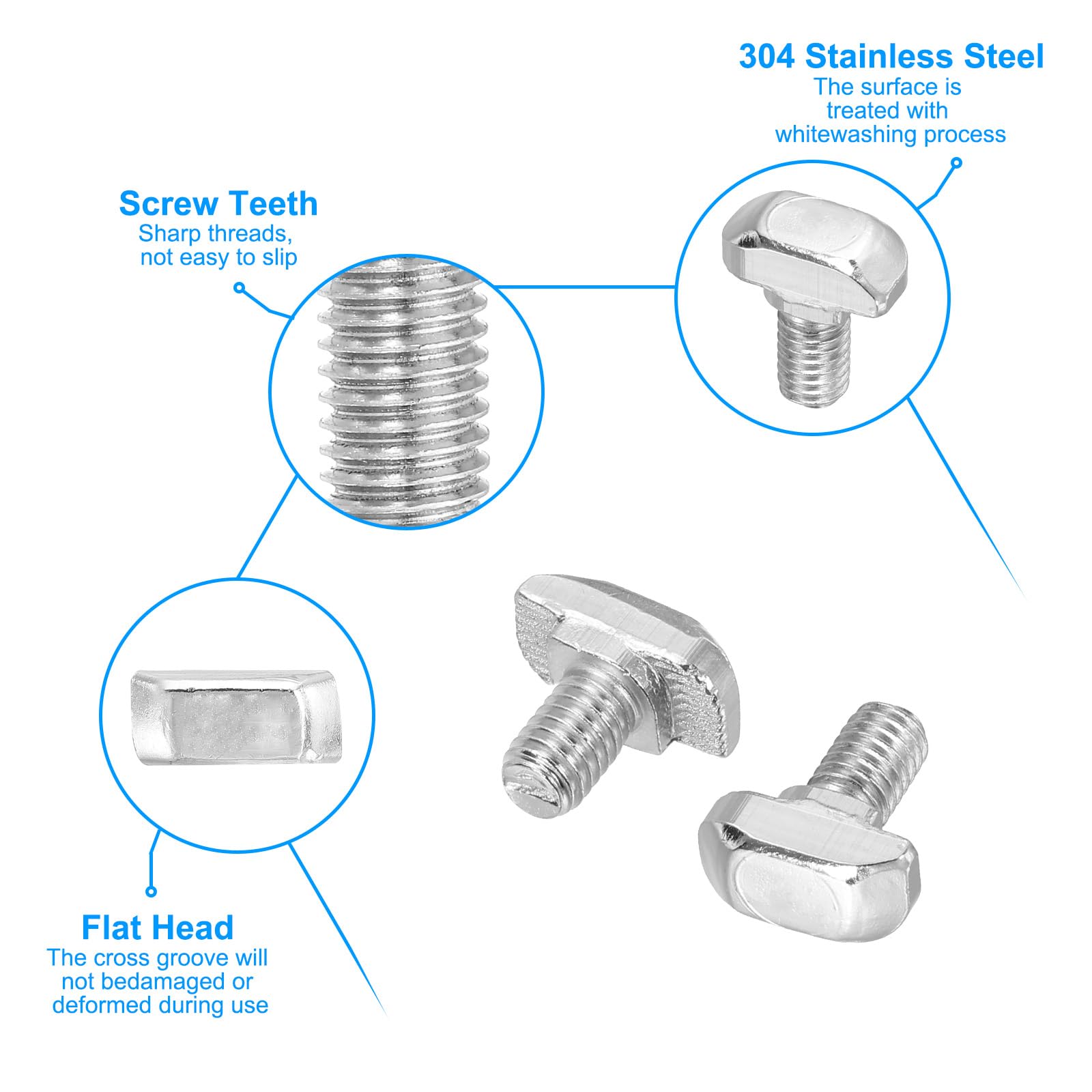PATIKIL M6x12 Hammer Head Bolt T Screw, 10 Pcs T Slot Drop in Bolt Hammer Head Bolts with 10 Pcs Hexagon Flange Nuts for 2020 Series European Standard Aluminum Profile - Image 4