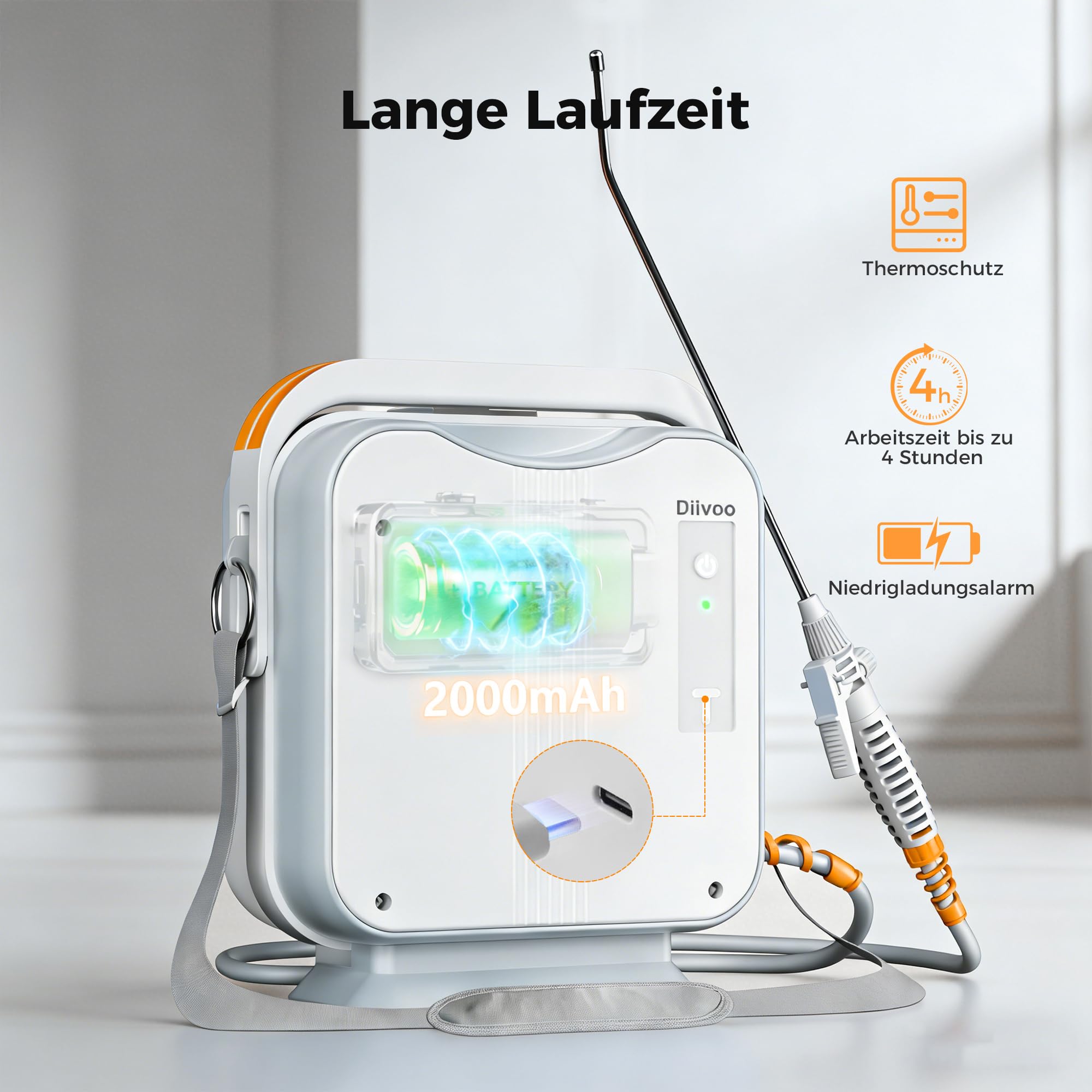 Diivoo 5L Akku Drucksprühgerät | Drucksprüher & Gartensprüher mit 2000mAh Akku | Verstellbare Düse Nebel & Strahl | Tank mit Skala | Elektrische Gartenspritze für Garten, Unkraut, Pflanzenschutz
