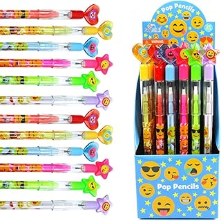 Tiny Mills 24 Pcs Emoji Multi Point Stackable Push Pencil Assortment with Eraser for Emoji Birthday Party Favor Prize Carnival Goodie Bag Stuffers Classroom Rewards Pinata Fillers
