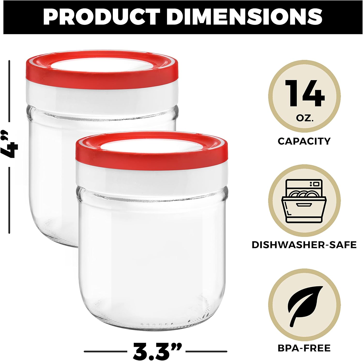 Tribello Wide Mouth Mason Jars 14 Oz, 4-Pack Glass Canning Jars Featured With Plastic Rubber Airtight Lids For Meal Prep, Food Storage Overnight Oats, Jelly, Dry Food Canning, and Homemade Yogurt - Image 4