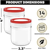 Vista 3 de Tribello Tarros Mason de boca ancha de 14 onzas, paquete de 4 tarros de vidrio con tapas herméticas de goma de plástico para preparación de comidas