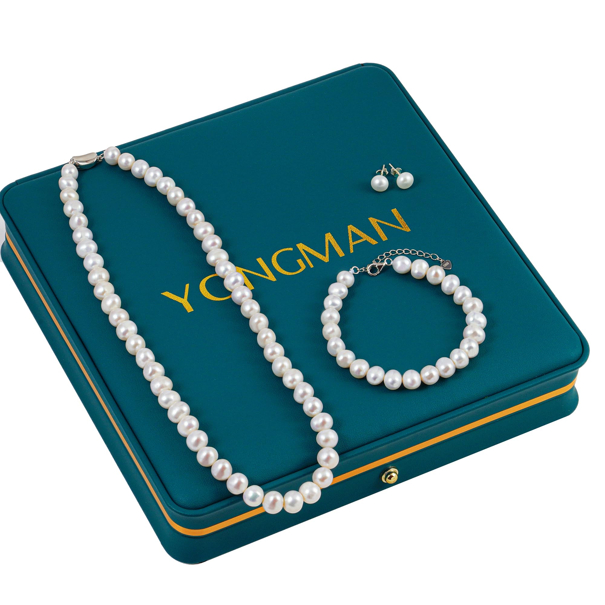 Perlenkette Perlen Halskette Süßwasser Zuchtperlen Schmuck-Set enthalten Armband und Ohrstecker für Damen Geschenke für Muttertag