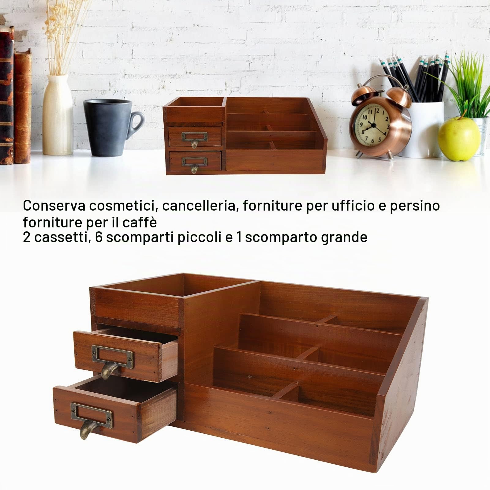 Tyenaza Organizer retrò, multistrato multifunzione in legno per ufficio e cucina (34,5 x 19,5 x 14,5 cm)