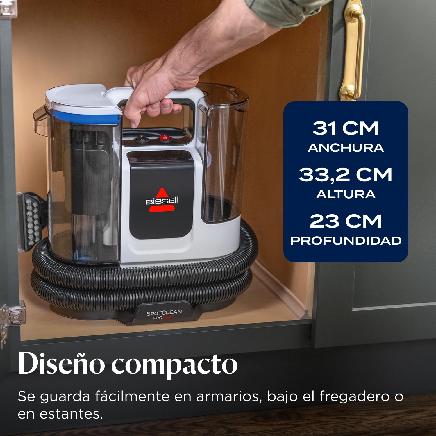 BISSELL SpotClean ProHeat Advanced, Aspiradora de agua tapiceria, limpia tapicerias multisuperficie compacta, Potente 1125W, Sistema triple limpieza profunda para manchas difíciles, Con cable, 3924N