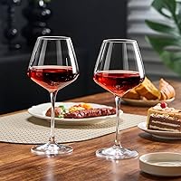 Vista 4 de Juego de 2 copas de vino burdeos sopladas a mano de 16 onzas, cristalería transparente sin plomo para mujeres, hombres, regalos de boda y cumpleaños