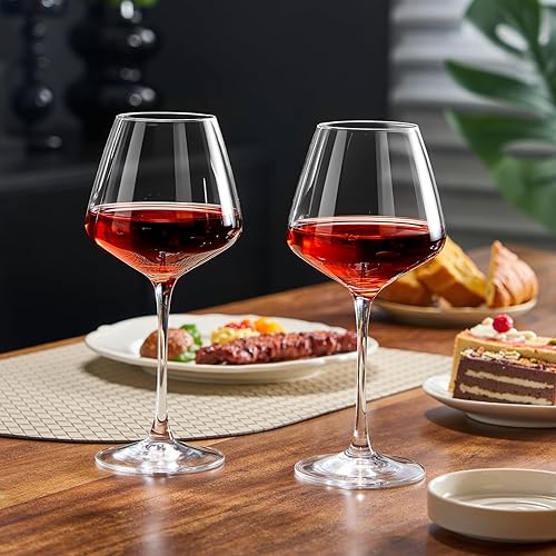 Miniatura 4 de Juego de 2 copas de vino burdeos sopladas a mano de 16 onzas, cristalería transparente sin plomo para mujeres, hombres, regalos de boda y cumpleaños