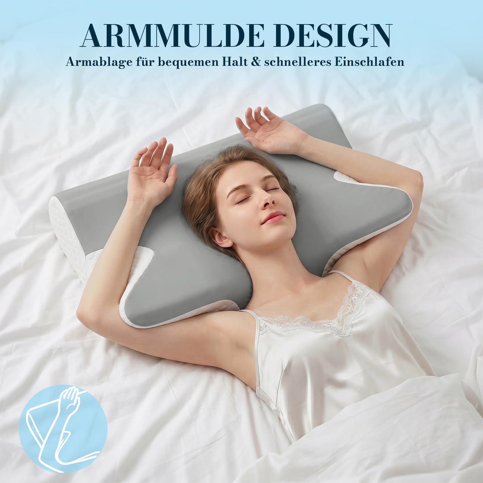 Ergonomisches Nackenstützkissen, Memory Foam, Mittelgrau
