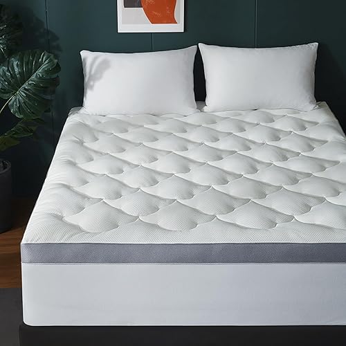 Miniatura 1 de Cubrecolchón acolchado tamaño Queen, de felpa suave, refrescante y alternativo para dolor de espalda, cubrecolchón grueso con bolsillo de 8 a 21