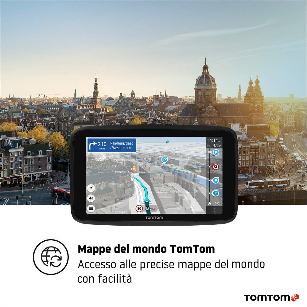 TomTom Navigatore Satellitare Auto GO Discover, 6 Pollici, con Traffico, Tutor, Autovelox, Mappe Mondo, Aggiornamenti Veloci Tramite WiFi, Parcheggi, Prezzi Benzina, Supporto Reversibile Magnetico