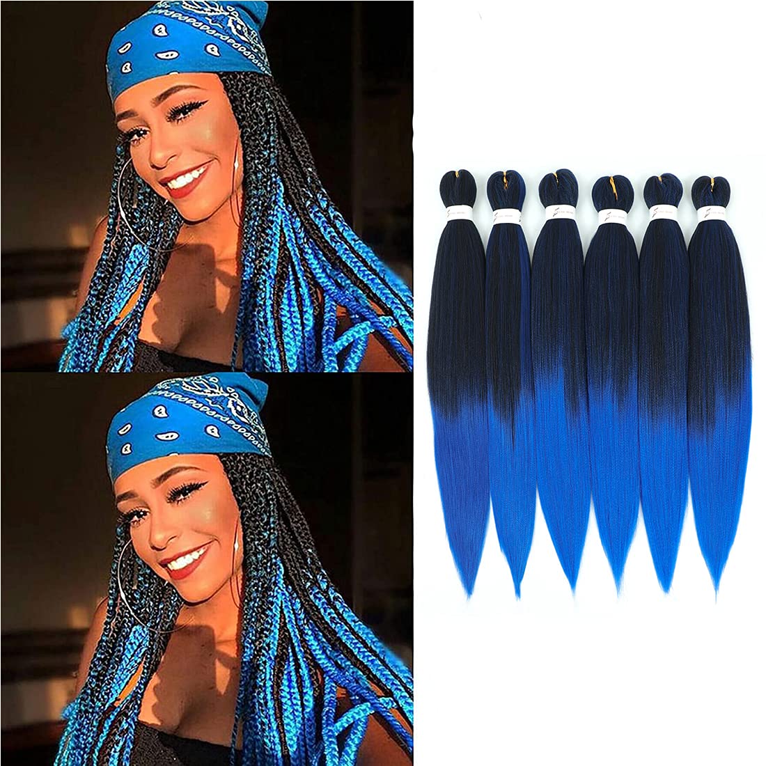 WIGENIUS Pre-stretched Braiding Hair Ombre 26inch Easy Braid 6 Packs/Lot Professional KAnekalon Synthetic Fiber Crochet EZ Braids Yaki Texture Braiding Hair Extensions (1B/blue)