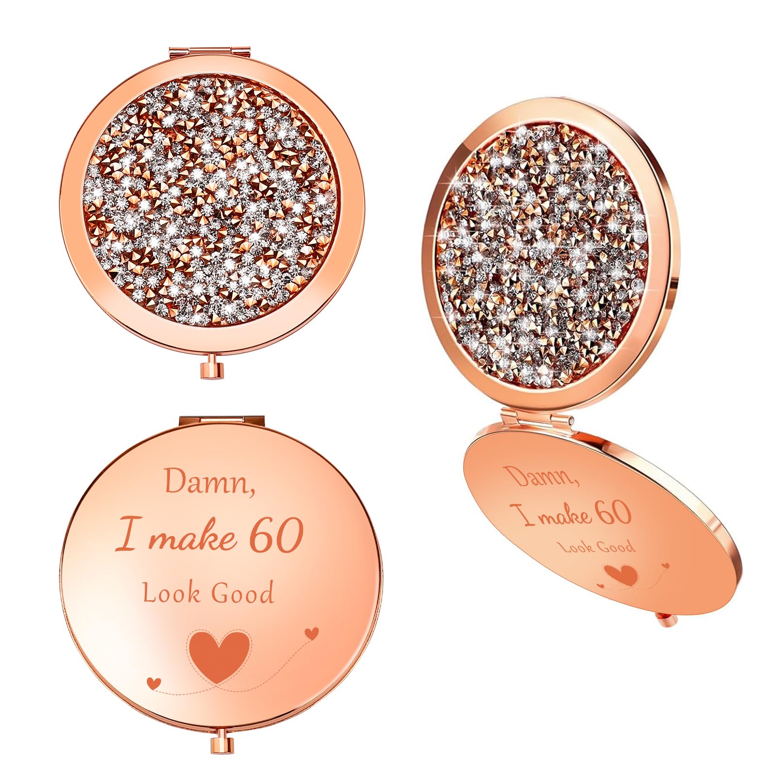 Bolosa 60th Birthday Gifts for Women, Rose Gold Pocket Compact Mirror, Funny 60th Birthday Gifts for Her, 60 Years Old Birthday Gift Ideas for Female
