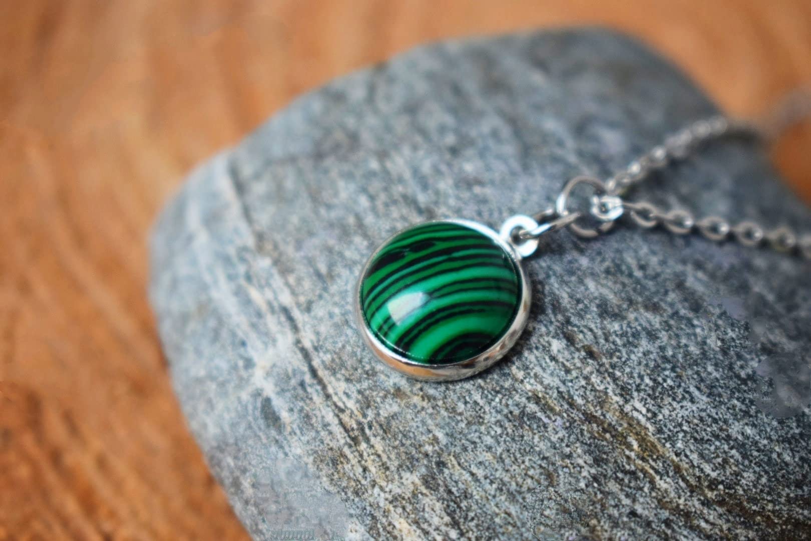 Malachit Kette, Halskette Frauen, 12mm Malachit Anhänger, grün Schlichte Halskette, Schmuck Damen