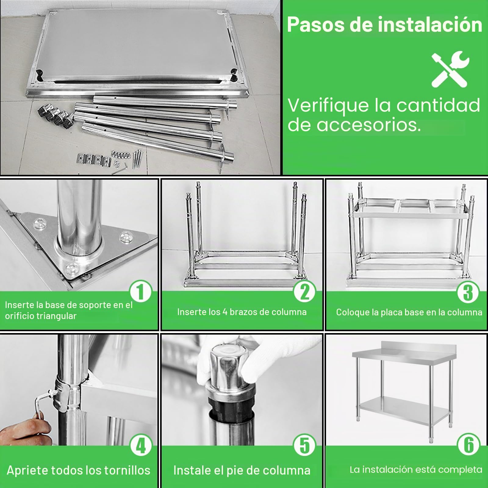 UISEBRT Mesa de trabajo de acero inoxidable con cantos, mesa de cocina con patas ajustables, mesa de cocina para despiece con área de almacenamiento inferior extra grande, 150 x 50 x 85 cm, con cantos