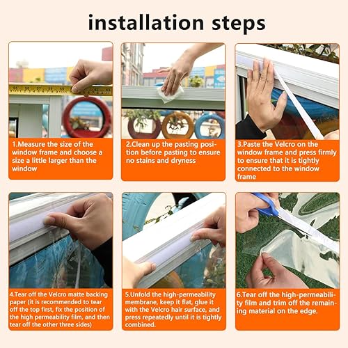 Miniatura 7 de Kit de aislamiento de ventana de 47 x 63 pulgadas, plástico de ventana para invierno, TPU ajustable con cinta de gancho adecuado para cubierta de