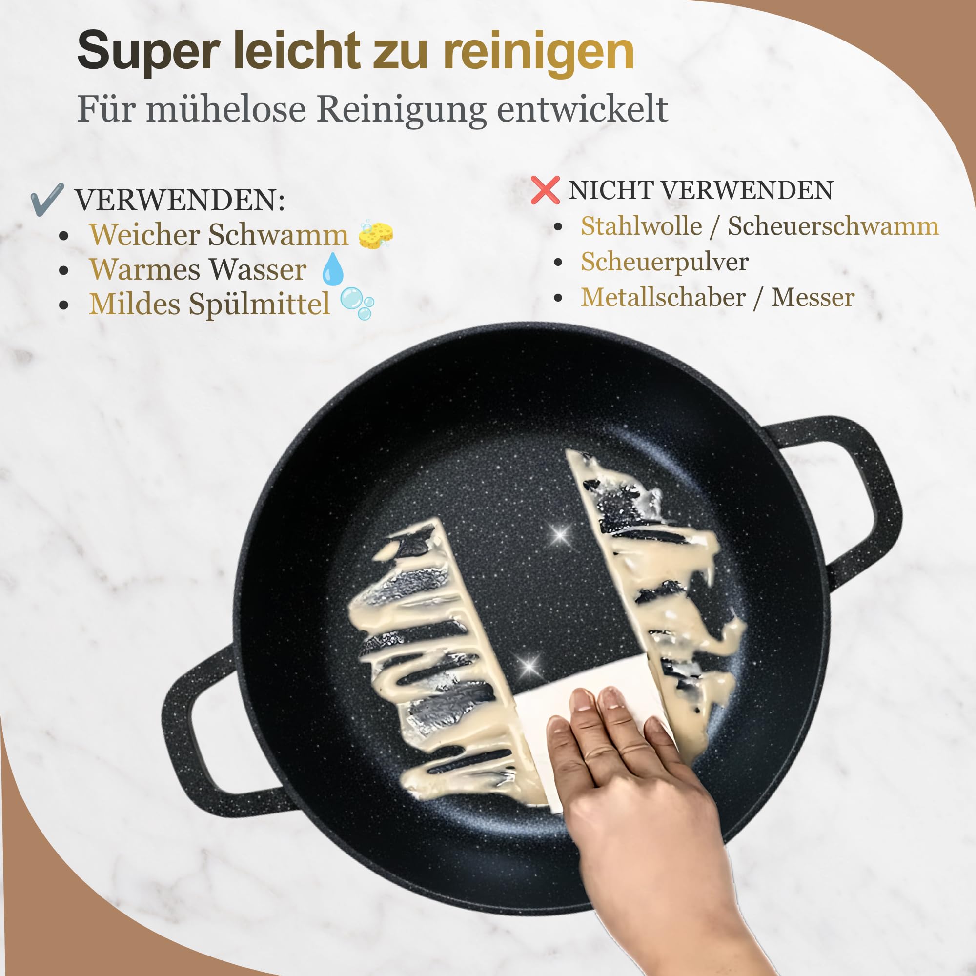 GOLDMANN Kochtopf aus Aluminiumguss, 24 cm - 4.5 L, antihaftbeschichtete Keramik-Marmor-Optik, Glasdeckel, induktions- und für alle Herdarten geeignet, ofenfest und PFOA-frei
