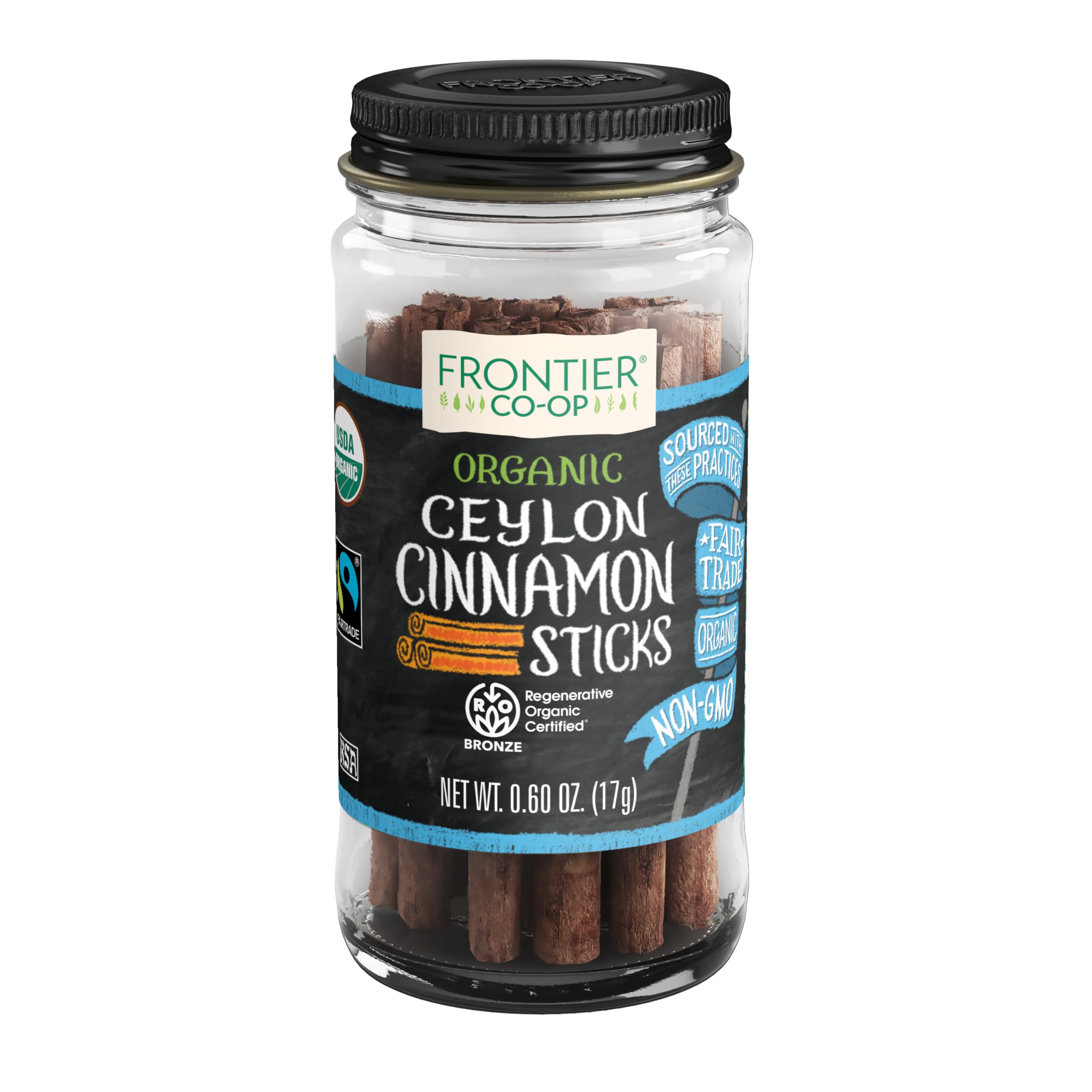 Frontier Co-op Regenerative Organic Certified Ceylon Cinnamon Sticks, 0.6 oz - Fairtrade, Organic "True Cinnamon"