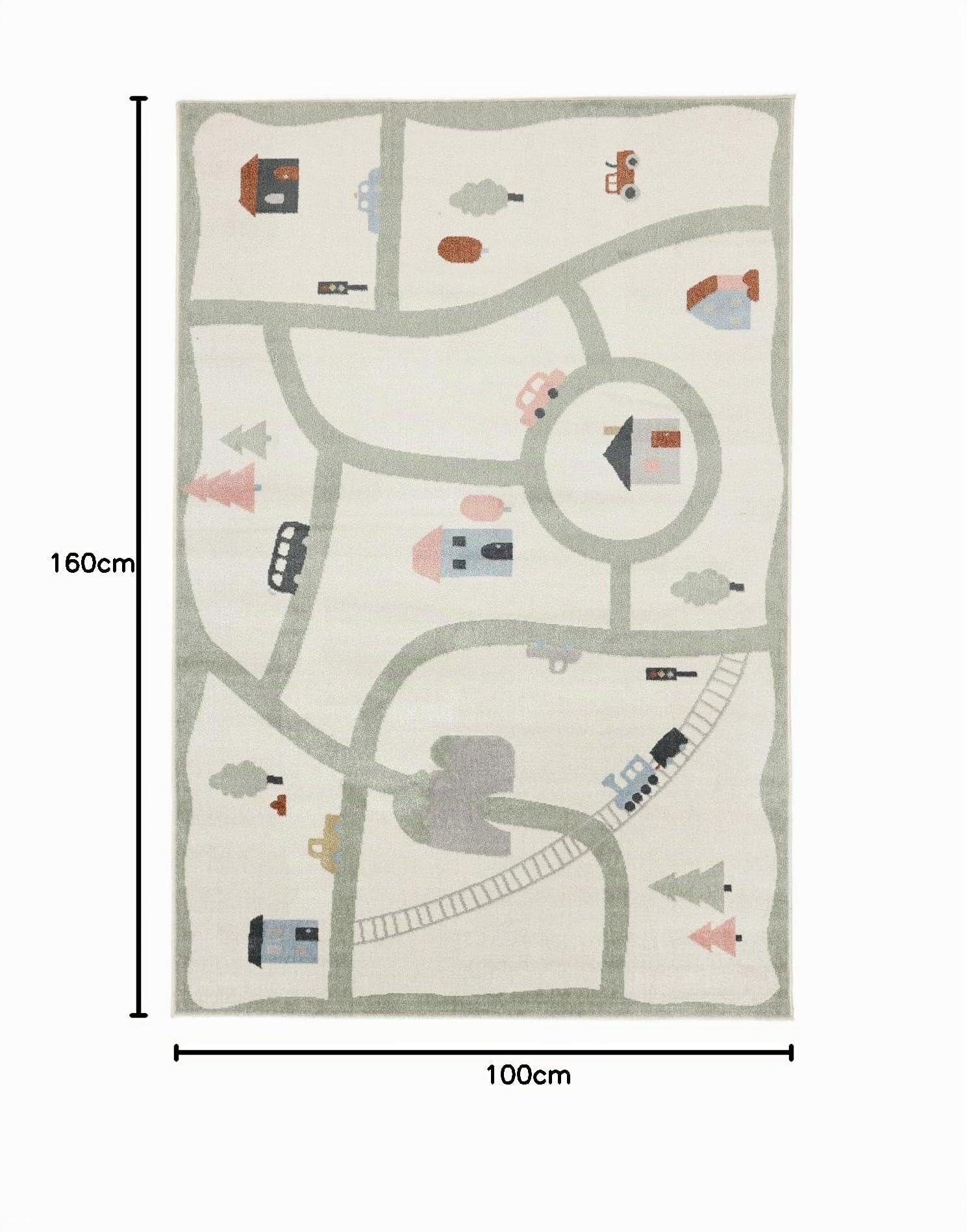 RugVista Road Map Tapis pour Enfants, 100 x 160 cm, Blanc/Multi | Modernes, Enfants, Rectangulaire, Poil ras, Lavage en machine, Oeko-Tex 100, Sans produits chimiques dangereux