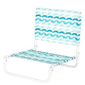 AKTIVE Silla Baja Plegable Playa con Respaldo, Estructura Acero, Asiento poliéster, Ligera y Resistente, 47 x 48 x 50 cm, soporta 110 kg, Estampado Azul (62411)