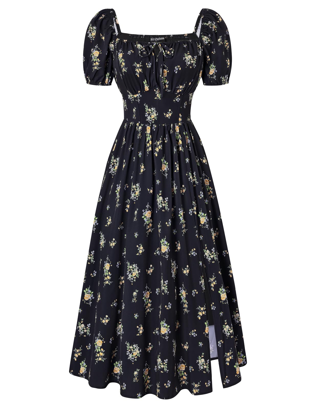 Scarlet Darkness Summer Spring Split Floral Corset Midi Dress with Pockets