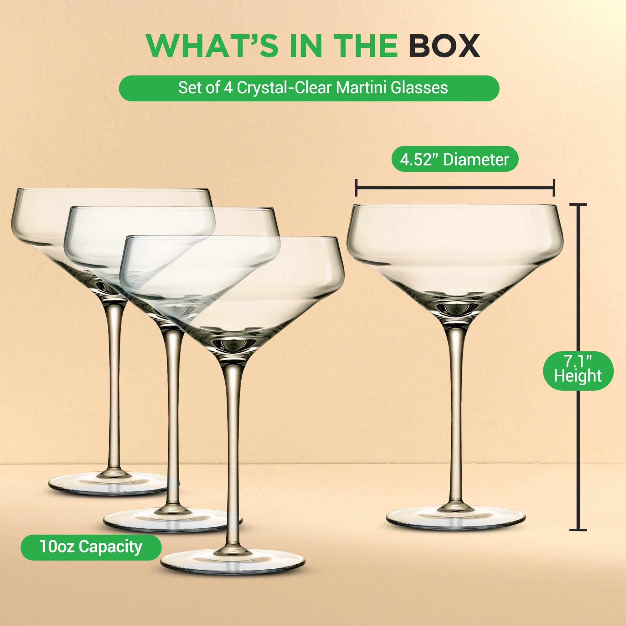 Sets aus kristallklarem Martini-Glas, ultraklar, elegantes, kristallklares Weinglas, Paar, spülmaschinenfest, ideal für Abendessen, Partys, Hochzeiten und elegante Anlässe, 12 cm maximaler Durchmesser