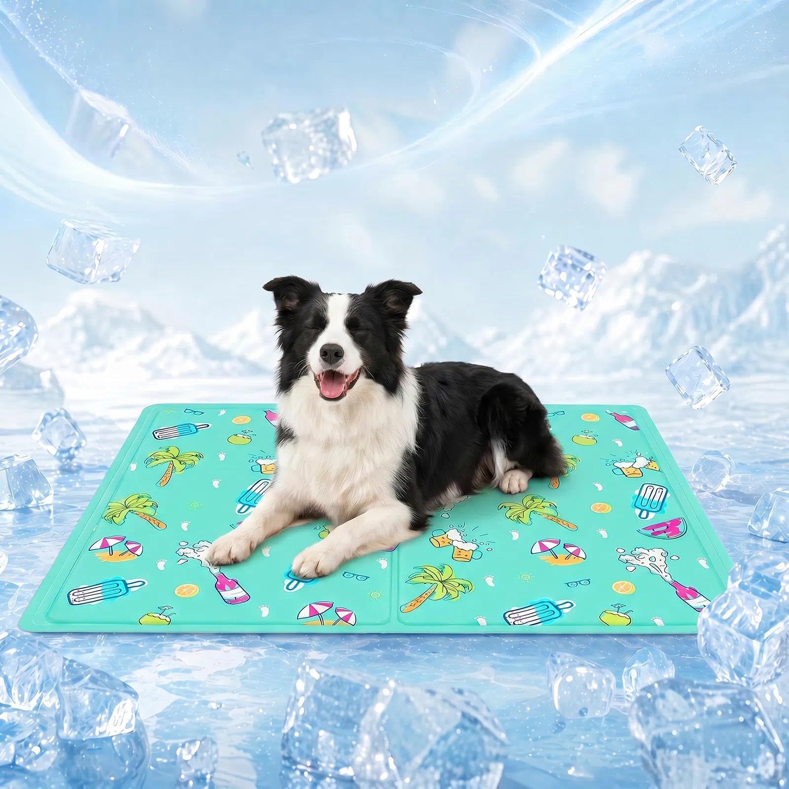 Alfombrilla Refrescante para Mascotas,Manta Refrigerante Perro,Cama Frio Animales Colchon Mascotas para Verano,Alfombrilla Refrescante Cojín de Gel Auto Refrigerante Impermeable-50x60cm/Verde
