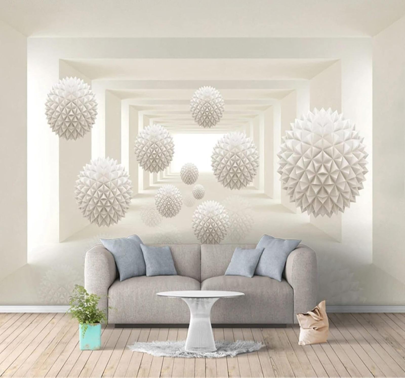 XLMING Creative Design Corridor Spatial Extension Sphere 3D Wallpaper Silky Texture Home Study Office Grey Dining Room Sofa Bedroom Living Room TV Backdrop-250cm×170cm