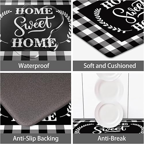 Miniatura 20 de MAYHMYO Tapetes de cocina de 1/2 pulgada, color blanco y negro, tapetes de cocina de granja, antifatiga, acolchados para piso, antideslizantes