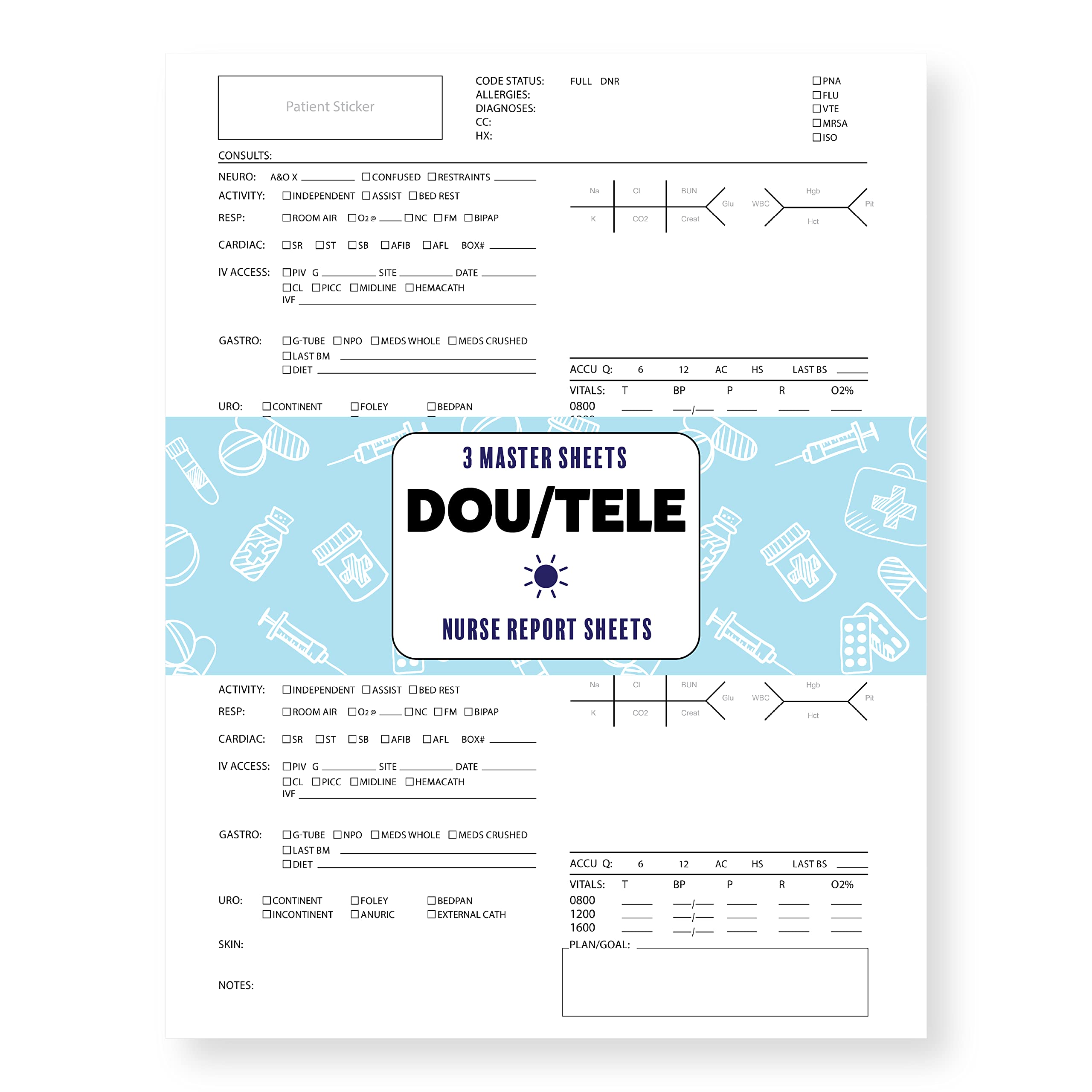 Amazon.com : Nurse Brain Sheet, Report Sheet Perfect for DOU, Telemetry or  New Grads - Features Vital Information, Labs and Common Findings for Report  8.5 x 11 (dou/Tele) : Office Products