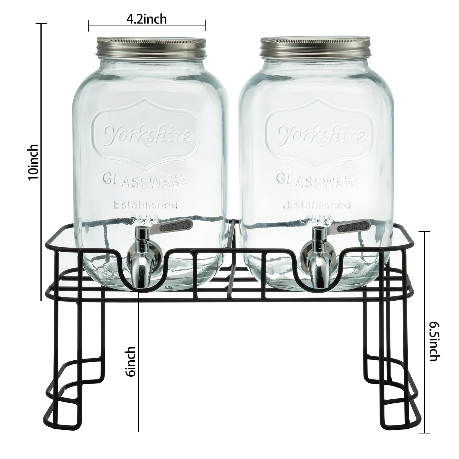 Dispensadores de bebidas de vidrio de 1 galón para fiestas, dispensador de bebidas con soporte, cilindro de hielo y espiga de acero inoxidable, 100% a prueba de fugas, dispensador de bebidas para
